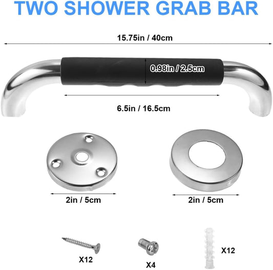 2 Pack Grab Bar Rail Anti-Slip Bathroom Shower Grab Bars for Seniors Elderly Wall 16Inch Stainless Steel Safety Handicap Handle Bath Bathtub Toilet Rail