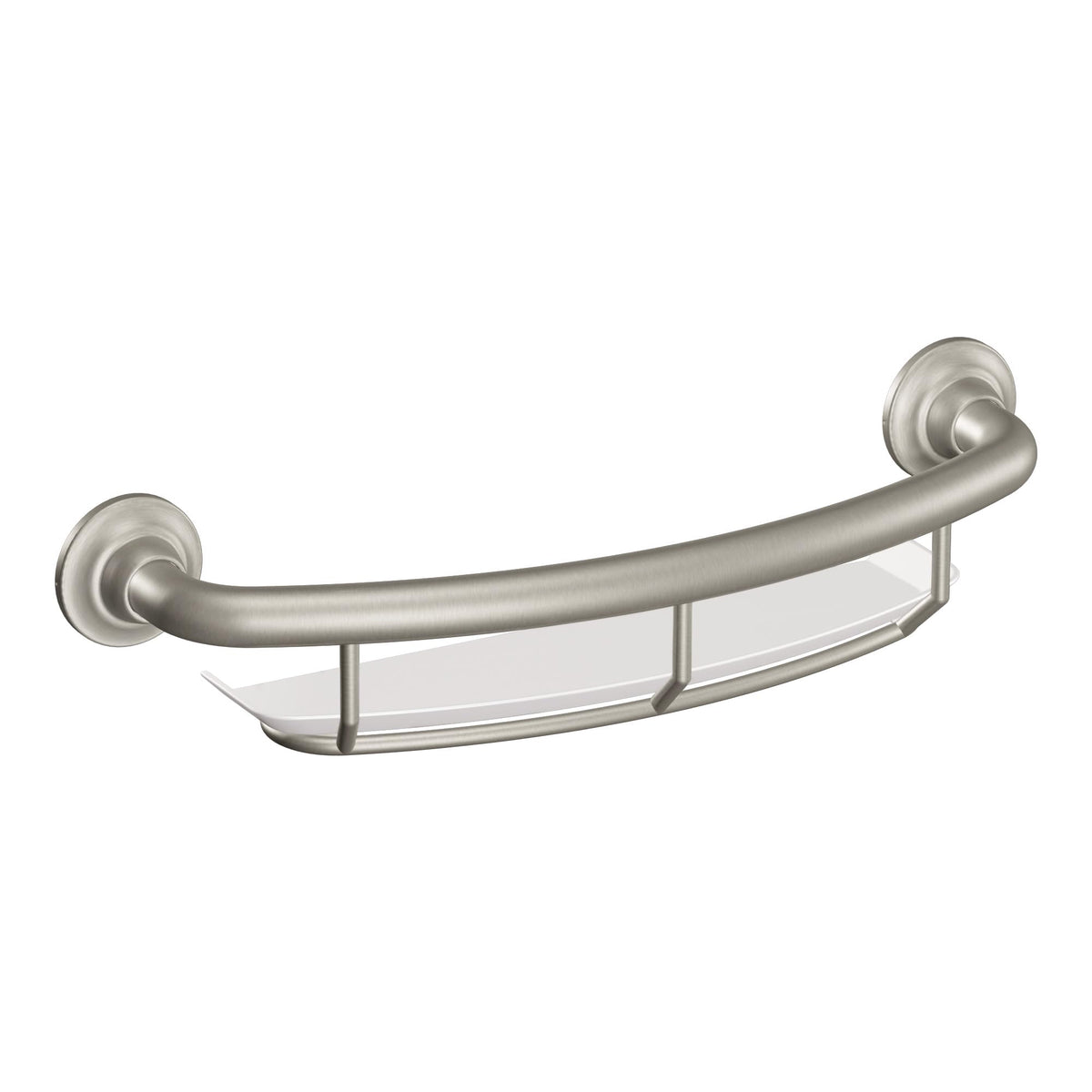 Moen Chrome Bathroom Safety 16-Inch Screw-in Curved Shower Grab Bar with Built-in Shelf for Storage, LR2356DCH
