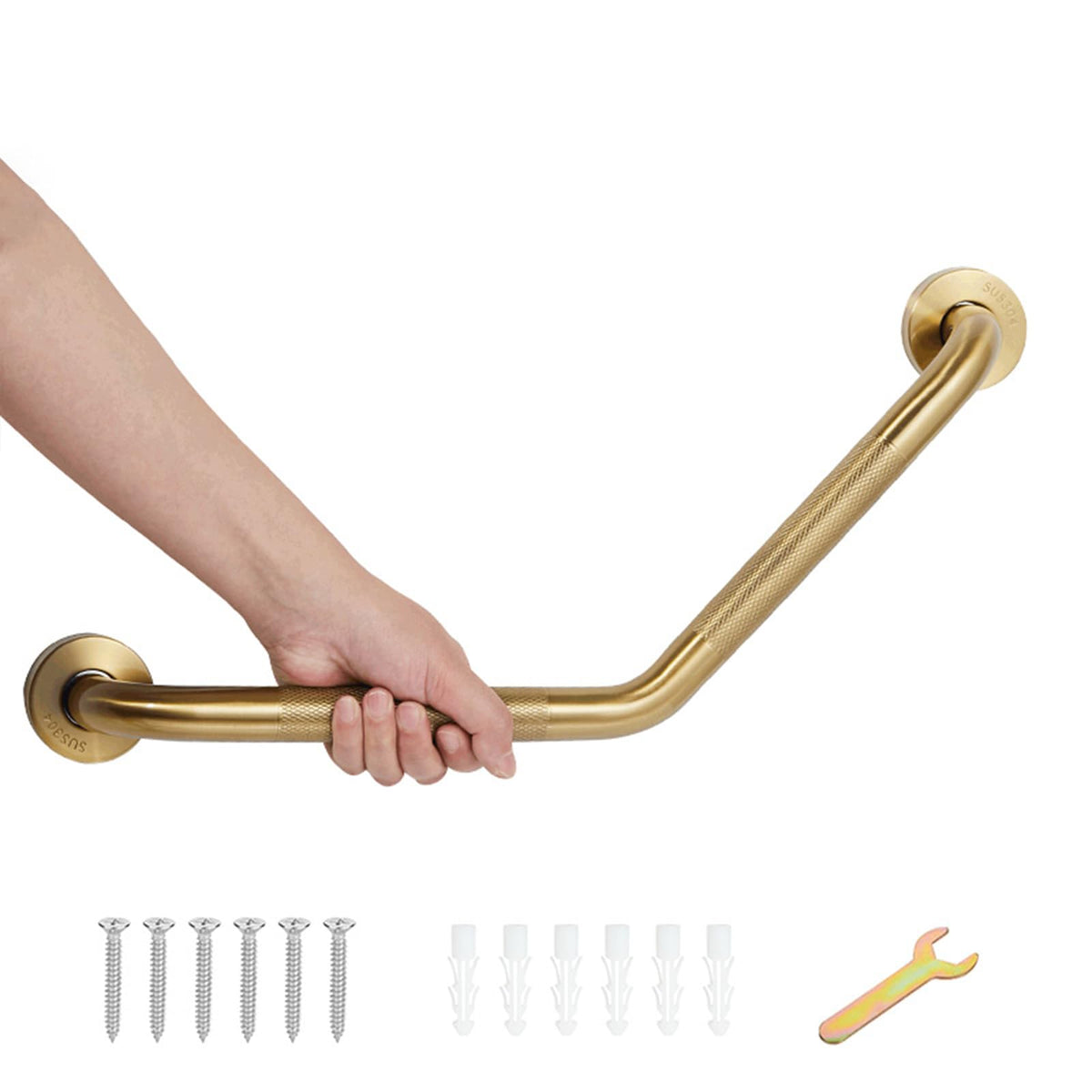 20 Inch Bathroom Grab Bar, Satin Brushed Nickel Angled Grab Bar with Anti-Slip Knurled Grip, Stainless Steel Bath Balance Bar, 1.0" Tube Safety Hand Rail Support, Handicap Elderly Assist Bath Handle