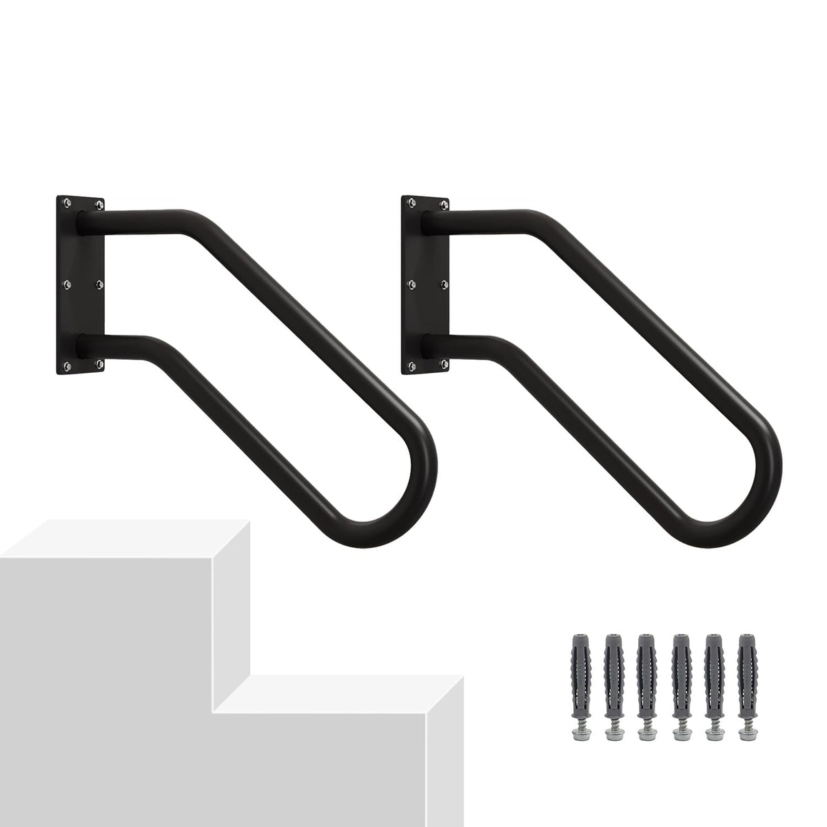 Hand Rails for Outdoor 1-2 Steps, Indoor Stairs, Bathroom, Wall Mount Non-Slip U-Shape Stair Hand Railing White 1 Pack