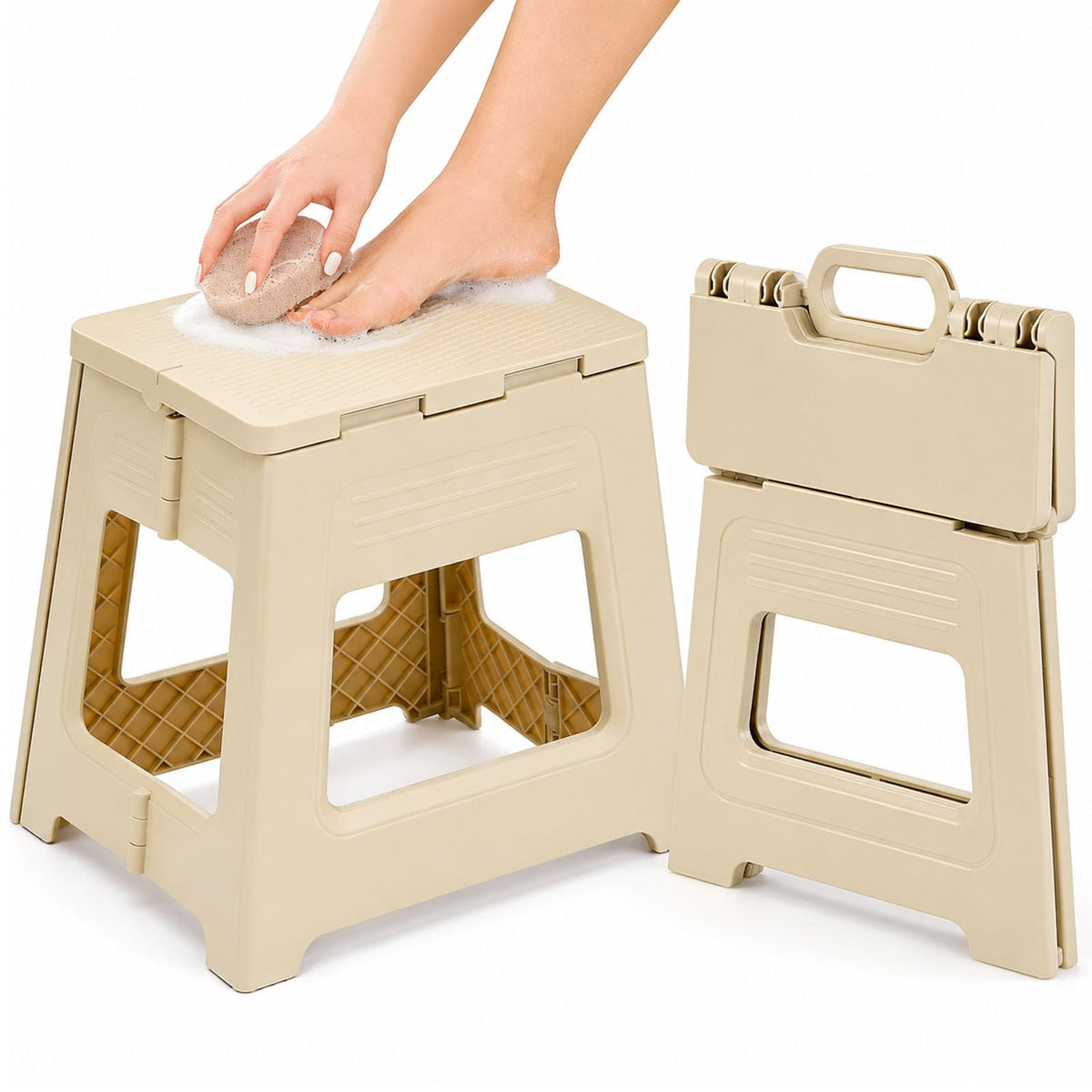 Foldable Shower Stool for Shaving Legs, Plastic Shower Foot Rest for Inside Shower,11.9" High Anti-Slip Foot Step to Shave Leg Small Folding Bench Shaving Stool for Travel/Bathroom