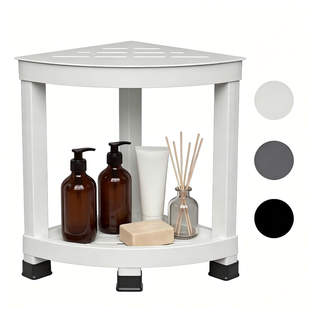 Shower Stool for Inside Shower, Small Bathroom Stool with Storage Shelf, Waterproof Corner Shower Organizer, Non-Slip Bath Stool for Adults, Multi-Purpose Side Table for Home