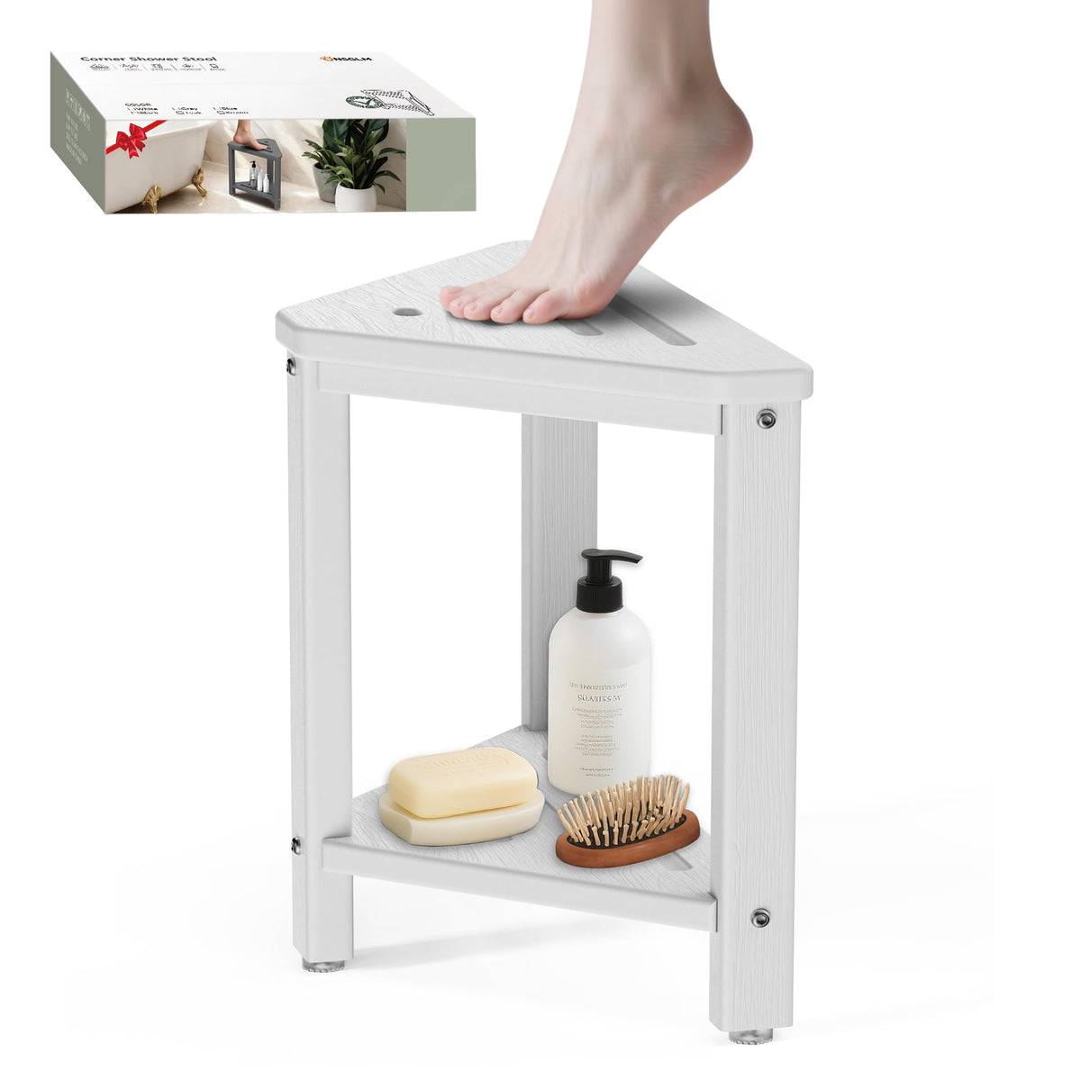 Shower Foot Rest 15in, HDPE Corner Shower Stool for Shaving Legs, Black
