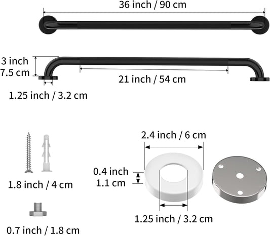 Black Knurled Grab Bar 36 Inch, Safety Shower Handrail for Senior