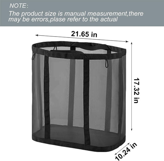 Mesh Bag with Handles, Collapsible Laundry Basket, Foldable Laundry Bag, Breathable Folding Beach Bag,Space-saving Travel Tote Bags (1, Black)