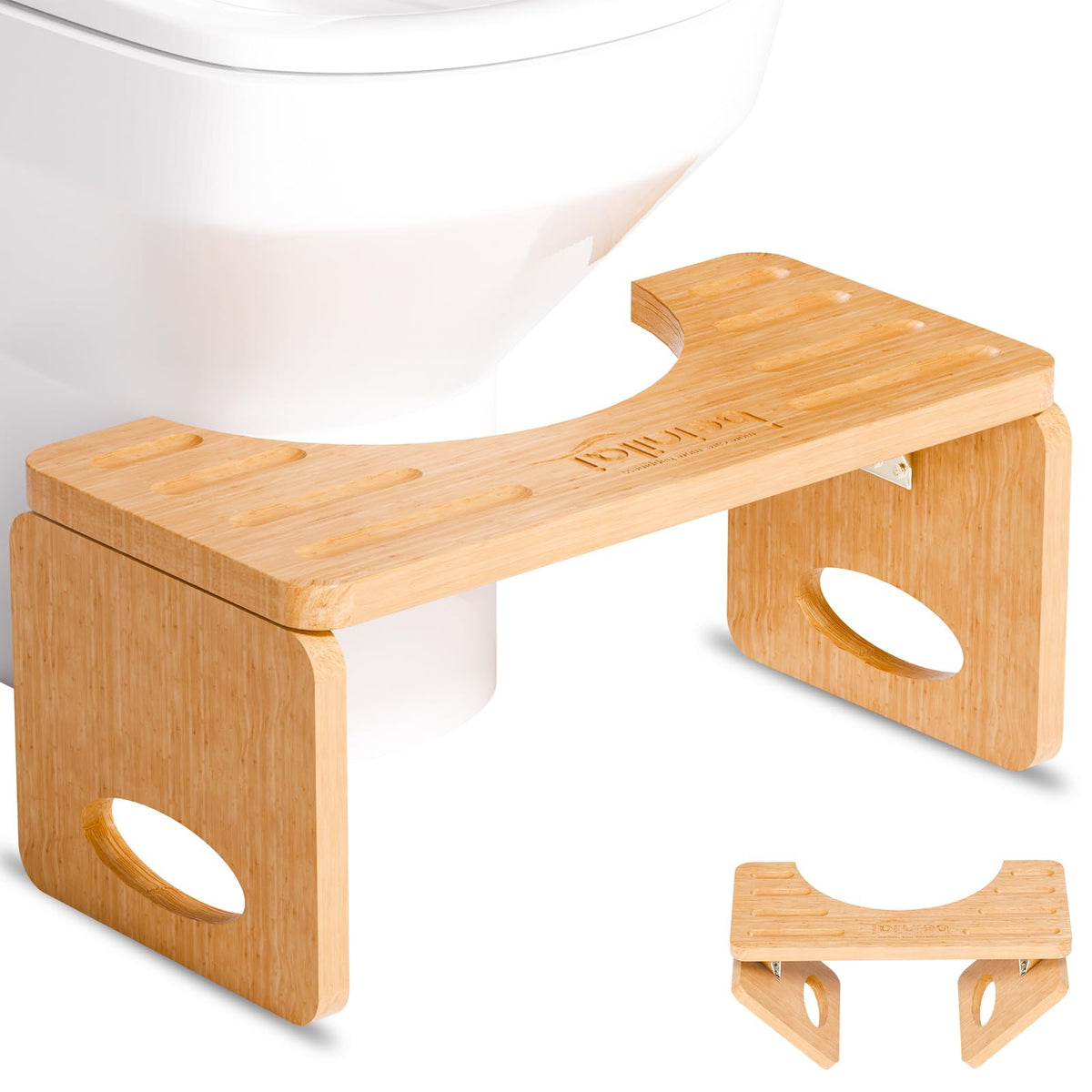 Beinilai Foldable Toilet Stool,7 Inches Bamboo Poop Stool for Bathroom