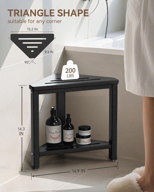 Shower Foot Rest 15in, HDPE Corner Shower Stool for Shaving Legs, Black