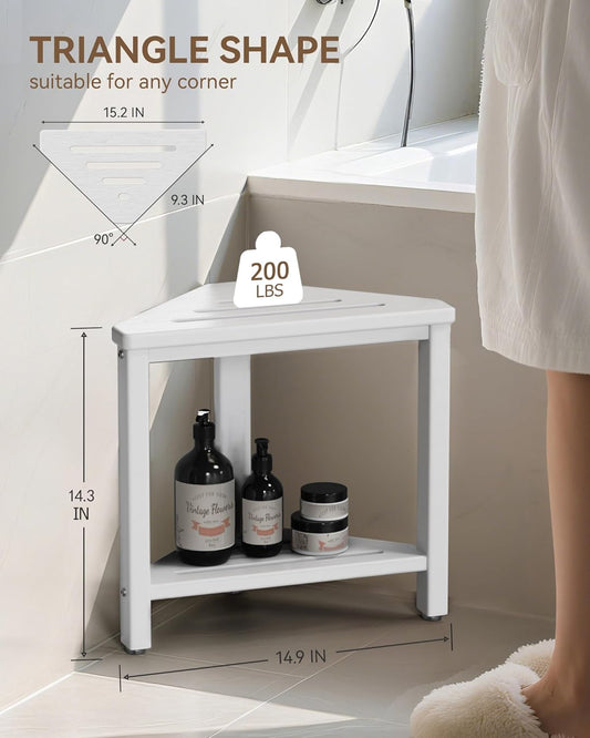 Shower Foot Rest 15in, HDPE Waterproof Shower Stool for Inside Shower,White