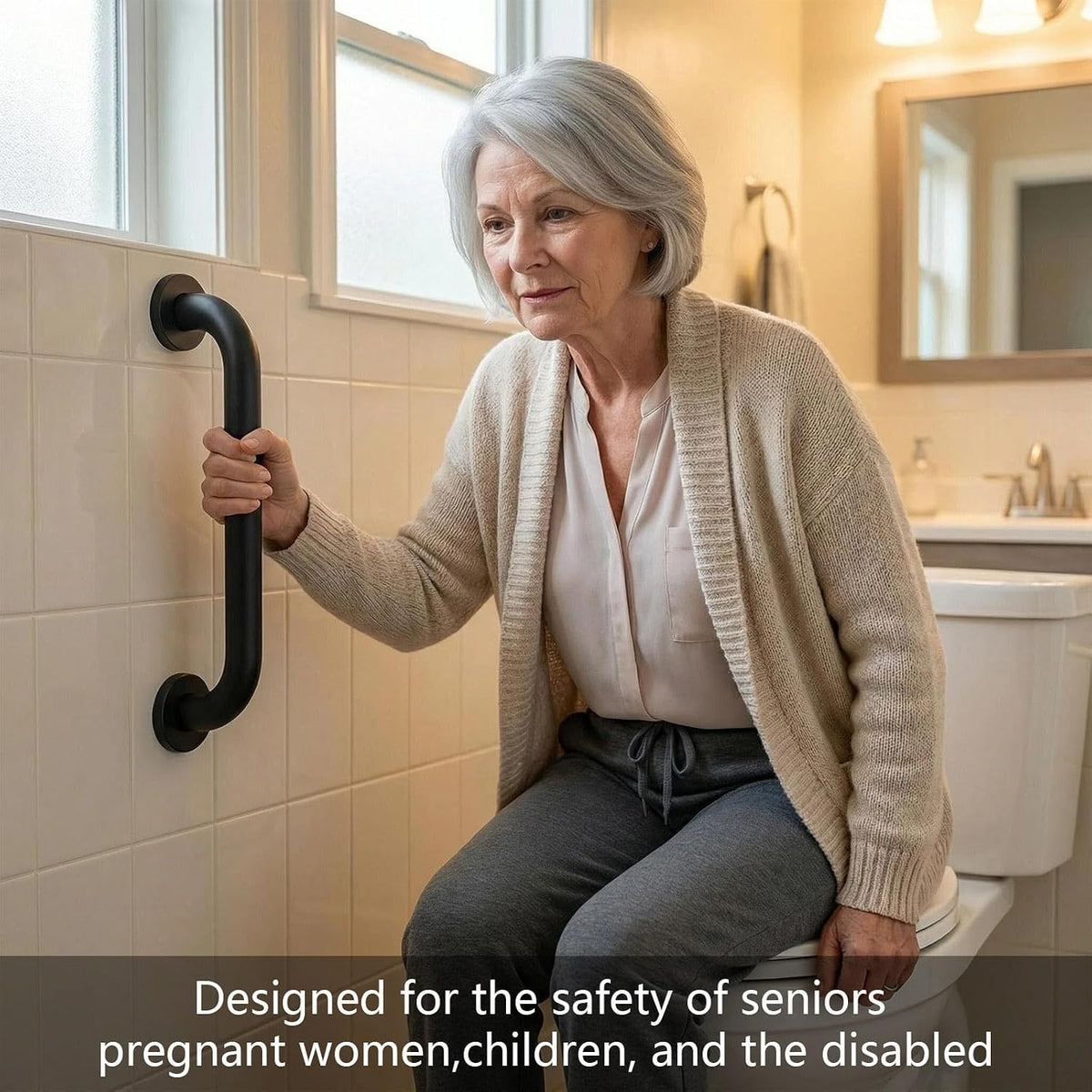 12 Inch Shower Grab Bars, 2 Pack - Anti-Slip Stainless Steel Bathroom Safety Handles for Elderly & Handicap, 304 Steel, Black, Knurled Grip(Black 12in-2-Sets)