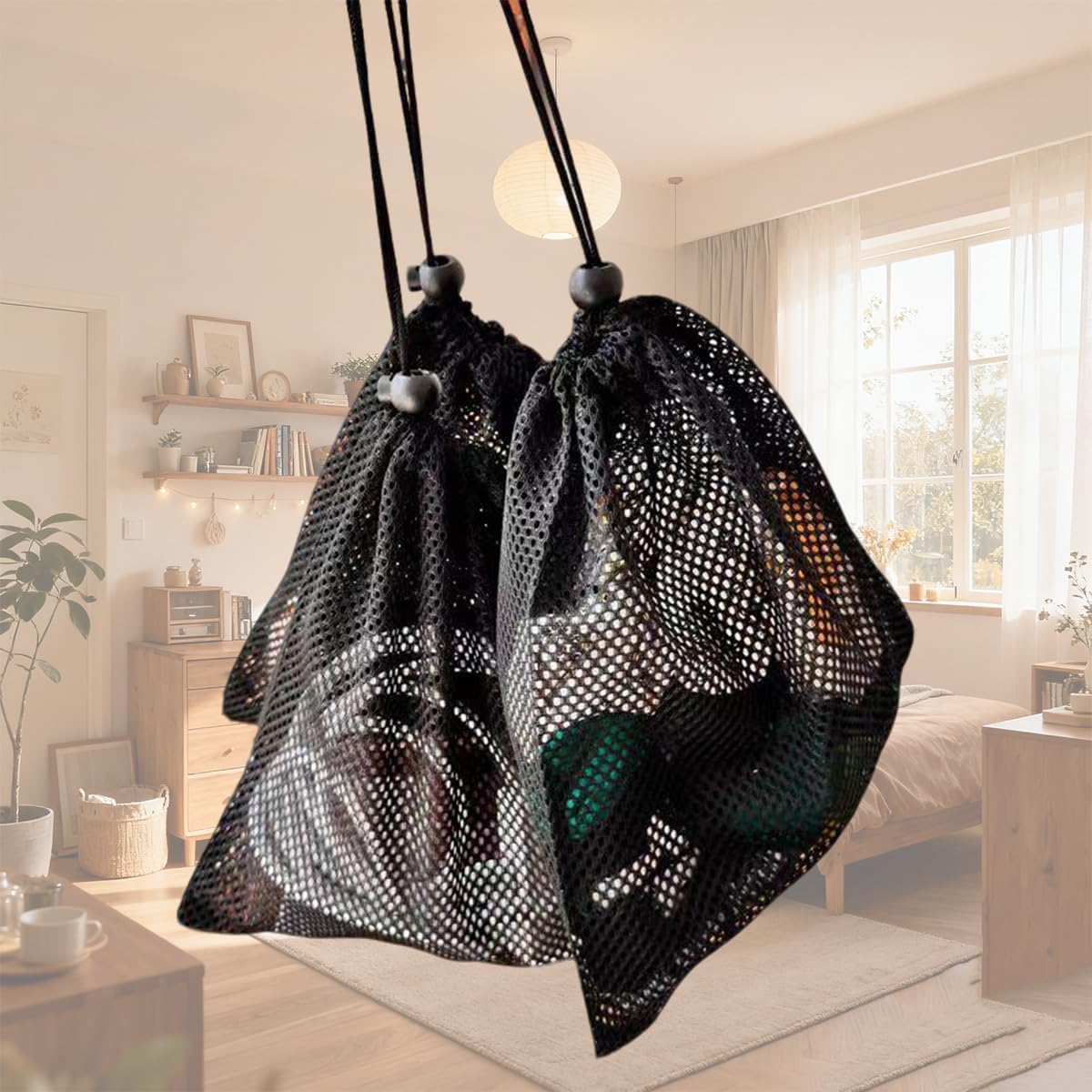 20pcs Small Mesh Bags NylonMesh Backpack Drawstring Storage Black Nylon Drawstring Bags Small Travel Stuff (6 x 8inch)
