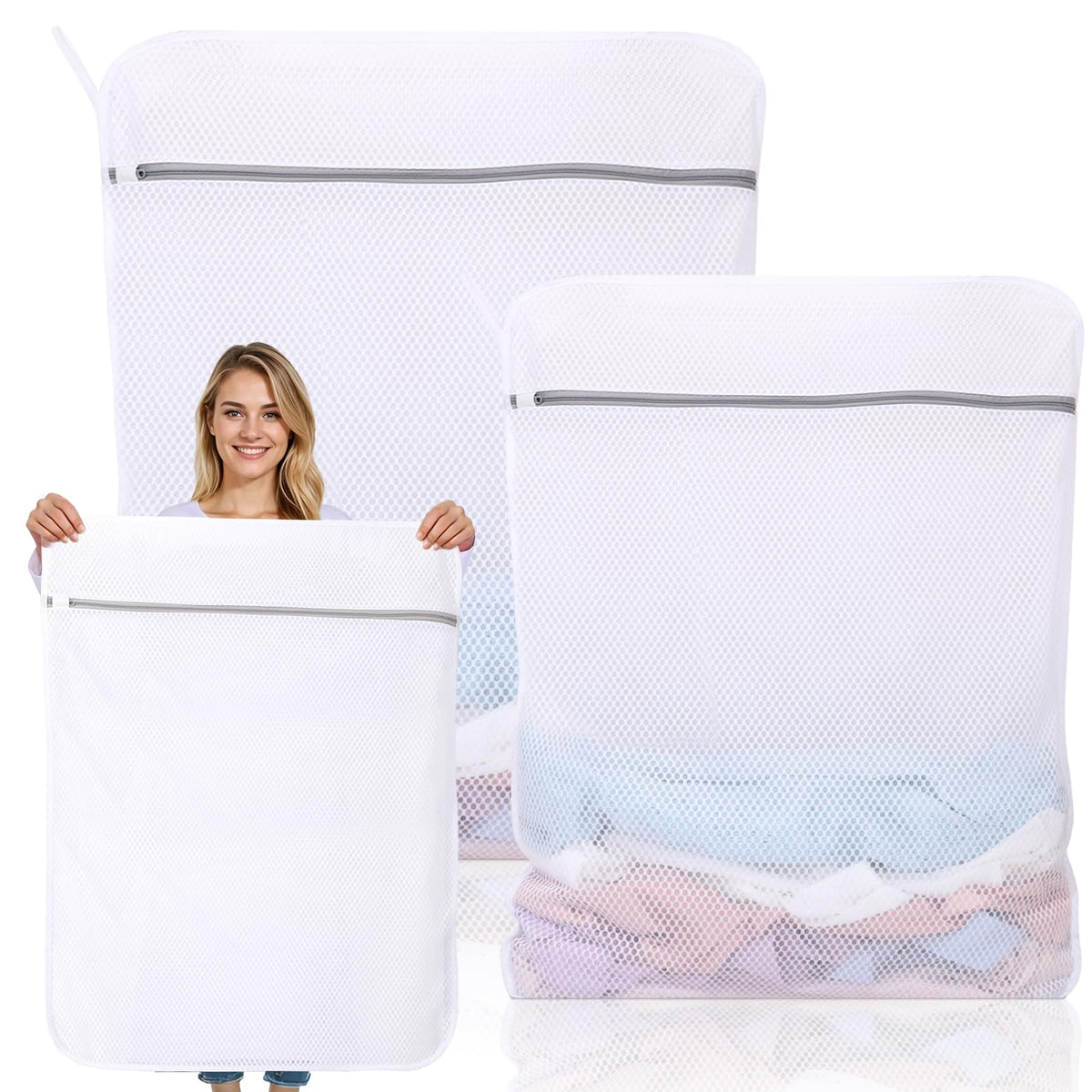 Dntorx 2 Pack Extra Large Mesh Laundry Bags for Delicates, 24x32In+35x43In