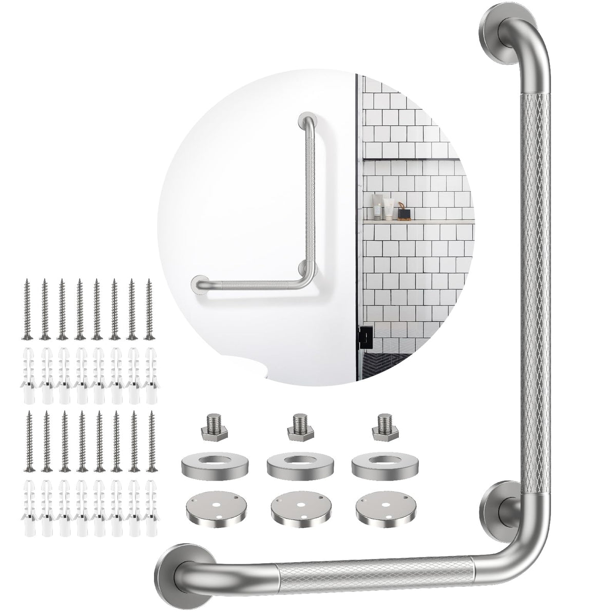 Brushed Nickel Angled Grab Bar 16x24 Inch, L-Shaped Grab Bars for Shower