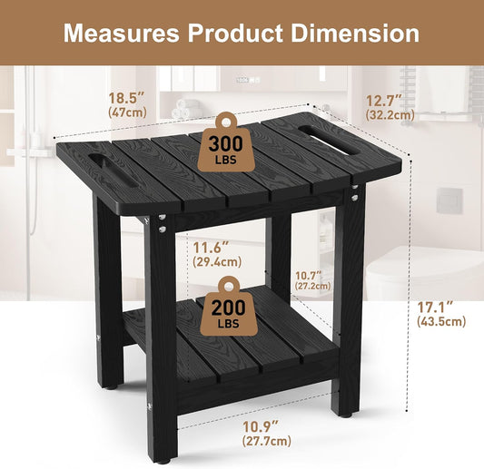 HIPS Shower Benches for Inside Shower, Shower Stool with Space-Efficient Storage Shelf, Waterproof Shower Chair Seat for Spa Bathroom(Black)