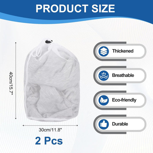 uxcell Mesh Laundry Bag, Drawstring Net Laundry Bag 2Pcs 15.7x11.8" White