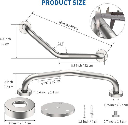 16 Inch Angled Shower Grab Bar, Munzong Brushed Nickel Bathroom Grab Bar