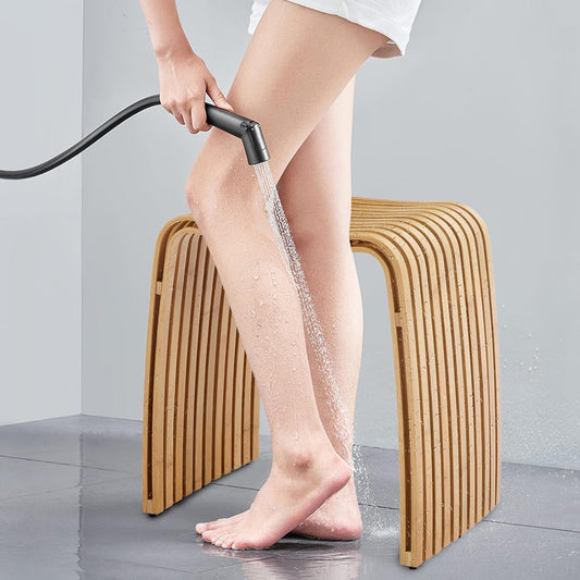 Bamboo Shower Bench, Waterproof Non-Slip Bath Stool,Sturdy Stable