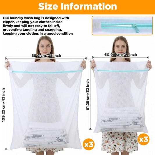 6 Pack Extra Large Mesh Laundry Bags for Delicates XX-L 43"x35" and 24"x32"