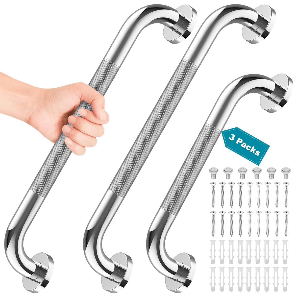 3 Pack Grab Bars for Bathtubs and Showers, 16-Inch and 12-Inch Anti-Slip Bathroom Shower Grab Bars for Seniors Wall, Safety Handicap Grab Bars Stainless Steel,Shower Handle for Elderly, Wall