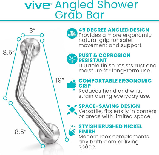 Vive Angled Shower Grab Bar (Supports 440lbs) - ADA Compliant Tub