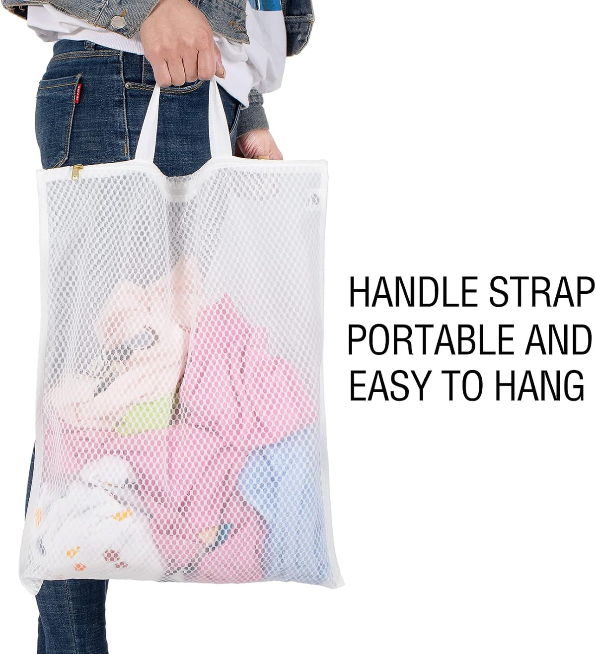 Tenrai Laundry Bag Mesh Wash Bag,Use YKK Zipper,Tote Bag Bathroom Hanging, Bra Fine Mesh Wash Bag for Underwear 3 Bags(3L Cellular Mesh)
