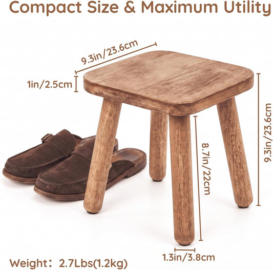 Youeon 9 Inch Small Wooden Step Stool, Non-Slip One Step Stool for Adults, Holds up to 300 Lbs, Portable & Sturdy, Footstool for Bedroom, Bathroom, Kitchen, Easy to Assemble