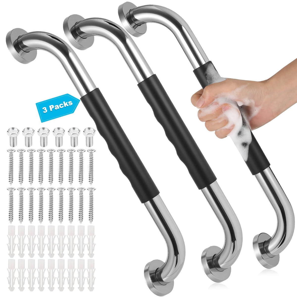3 Pack 16-Inch Grab Bars for Bathtubs and Showers, Bathroom Shower Grab Bar