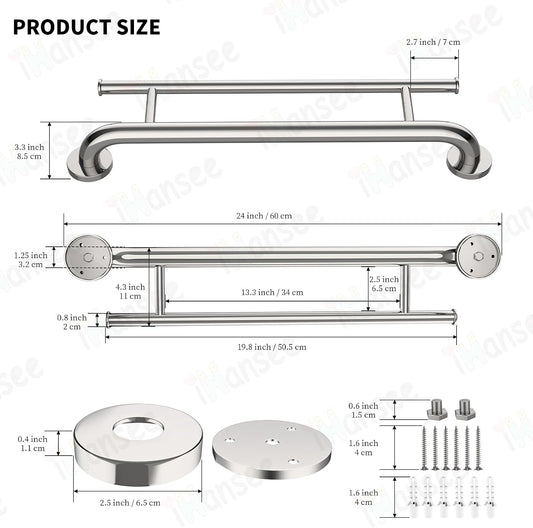 Polished Chrome Grab Bar with Towel Holder, Grab Bars for Shower 24 Inch