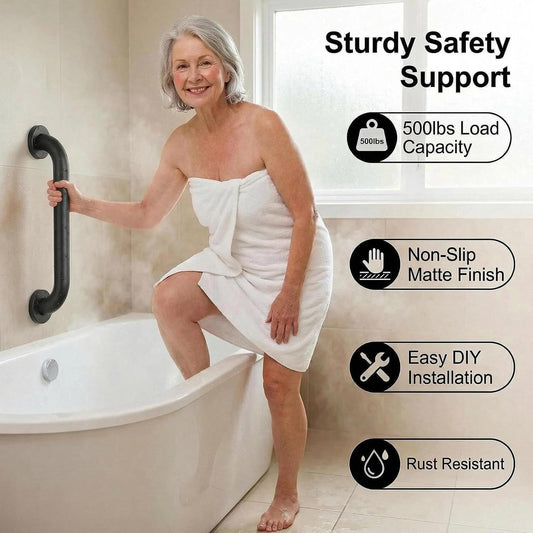 12 Inch Shower Grab Bars, 2 Pack - Anti-Slip Stainless Steel Bathroom Safety Handles for Elderly & Handicap, 304 Steel, Black, Knurled Grip(Black 12in-2-Sets)