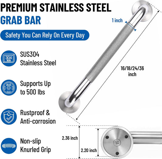 MrHAND Stainless Steel Grab Bars for Shower, 16 Inch 2 Pack, Anti-Slip Grip