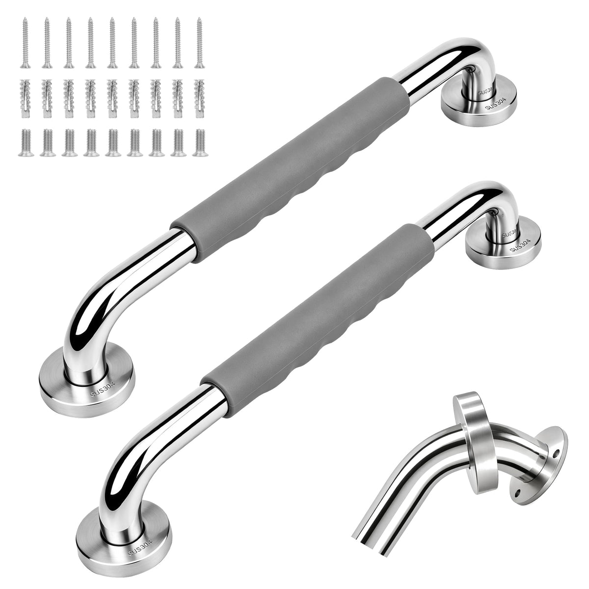 MrHAND Stainless Steel Grab Bars for Shower, 16 Inch 2 Pack, Anti-Slip Grip