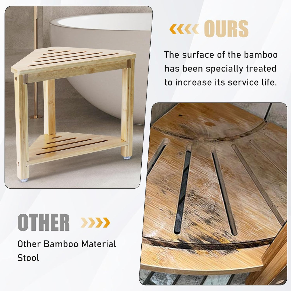 Boulphia Shower Foot Rest 13.8in, Bamboo Shower Stool for Shaving Legs, Waterproof Corner Shower Stool with Storage Shelf, Shower Foot Stool for Inside Small Shower Spaces