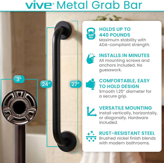 Vive Grab Bar for Showers - Bathroom Antislip Handrail for Seniors/Elderly