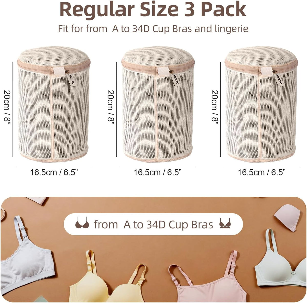 100% Cotton Bra Laundry Bags for Washing Machine, 3 Pack Pure Cotton Mesh Laundry Bags for Delicates, Lingerie, No Dye, Natural(8x6.5 Inch)