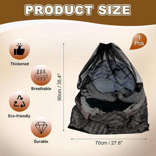 uxcell Mesh Laundry Bag 27.6x35.4" Large Drawstring Net Coarse Mesh, Black