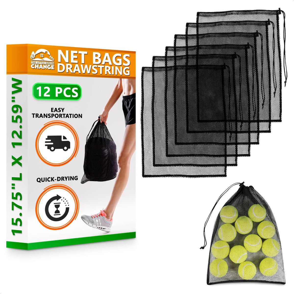10 Pcs Small Mesh Bags Drawstring, 11.8"x7.48", Polyester (Black)