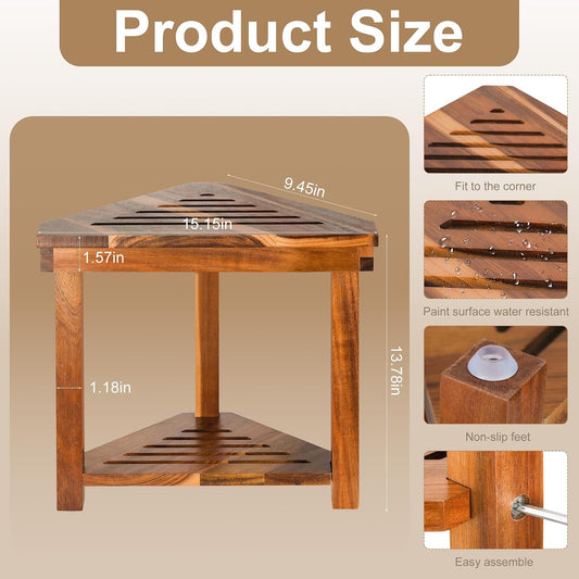Corner Shower Stool for Shaving Legs, Shower Bench with Storage Holder 04