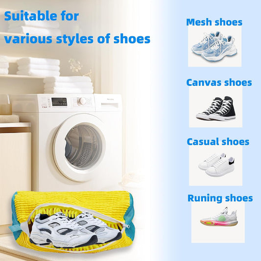 Shoe Washing Machine Bag Laundry Shoe Bag for Washer and Dryer Reusable 2pc Shoe Cleaning Bags for Sneakers 360° Deep Cleaning Machine for All Shoes Types With Self-locking Zipper