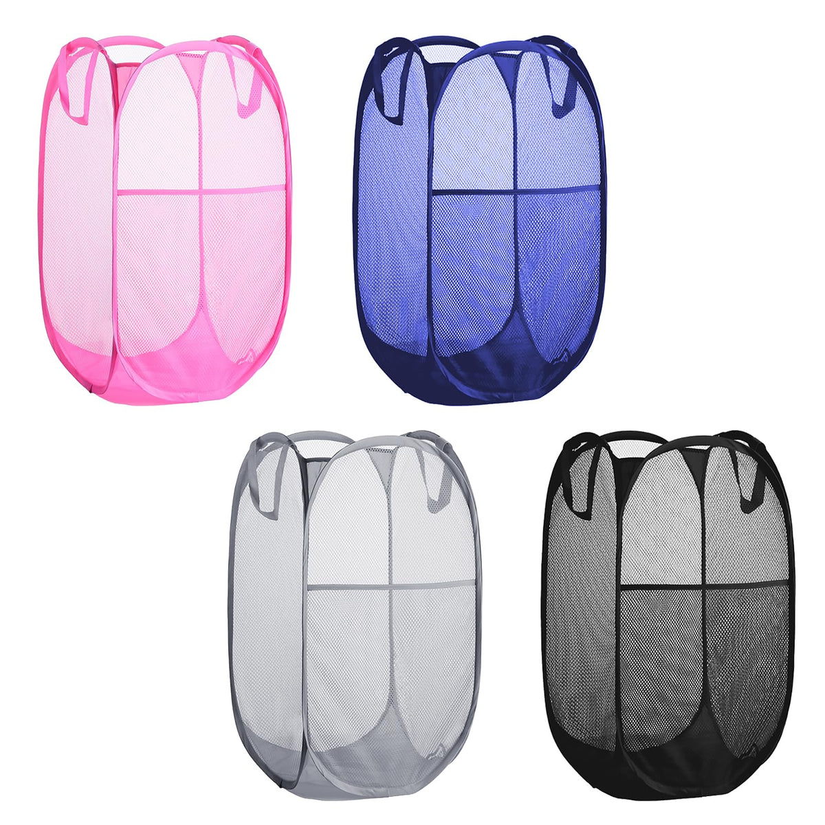 Collapsible Pop Up Laundry Hamper, Extra Large Mesh Foldable Laundry Basket Bag, 28" x 16" x 16", 4 Pack (Black + Pink + Grey + Blue)