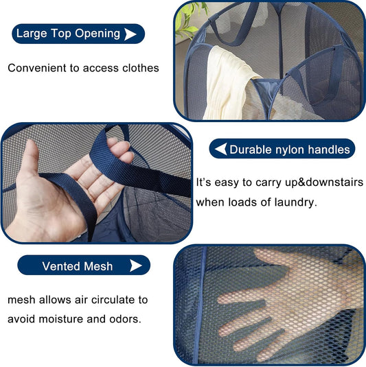 Foldable Clothes Basket Mesh Pop Up Laundry Hamper for Apartment, RV