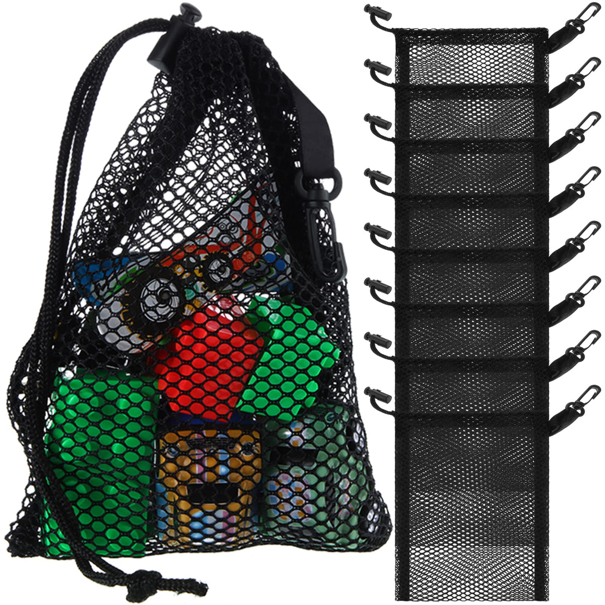 8 Pieces Black Mesh Drawstring Bags with Clips Small Nylon Storage Mesh Bags Shell Bag Dishwasher Net sack for Jewelry Beach Collecting Toys Gifts Travel Kitchen Favor(27.4 x 19 cm/ 10.8 x 7.5 Inch)