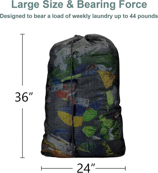 Dalykate Mesh Laundry Bags, 24" x 36", Heavy Duty with Reinforced Handles, Foldable & Portable, Drawstring Closure, 3-Pack Mixed Colors