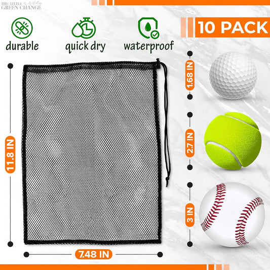 10 Pcs Small Mesh Bags Drawstring, 11.8"x7.48", Polyester (Black)