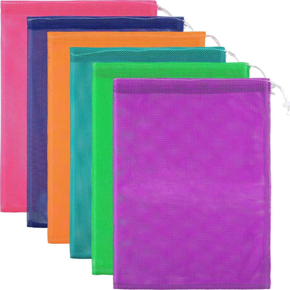 Frienda 6-Piece Multicolor Nylon Mesh Drawstring Laundry Bags, 15 x 22 Inch, Gym, Shower, Toys, Beach, Delicate Items