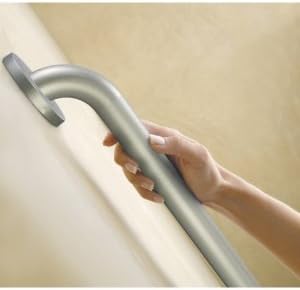Moen Bathroom Safety 12-Inch Peened Textured Grip Stainless Steel Bathroom Grab Bar with Concealed Screws, Shower Handles for Elderly, R8712P