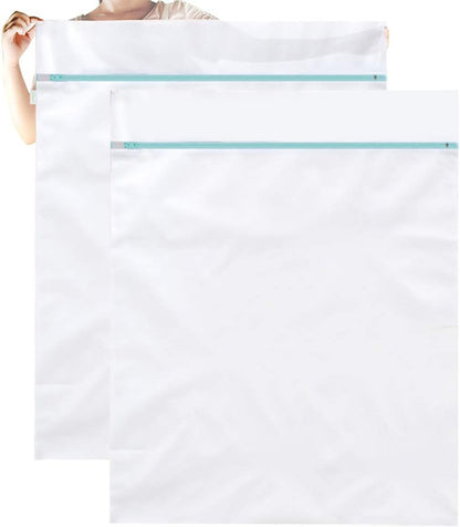 OTraki 2 Pack Extra Large Laundry Mesh Bag 43 x 35 Inch Mesh Laundry Bag Zippered Big Net Bag for Blanket Sweater Coat Bedding Sheet in Home Dorm Hotel Don't Drying, Melting 140-176℉, White