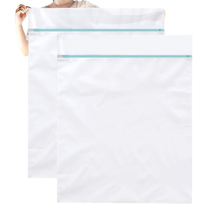 OTraki 2 Pack Extra Large Laundry Mesh Bag 43 x 35 Inch Mesh Laundry Bag Zippered Big Net Bag for Blanket Sweater Coat Bedding Sheet in Home Dorm Hotel Don't Drying, Melting 140-176℉, White