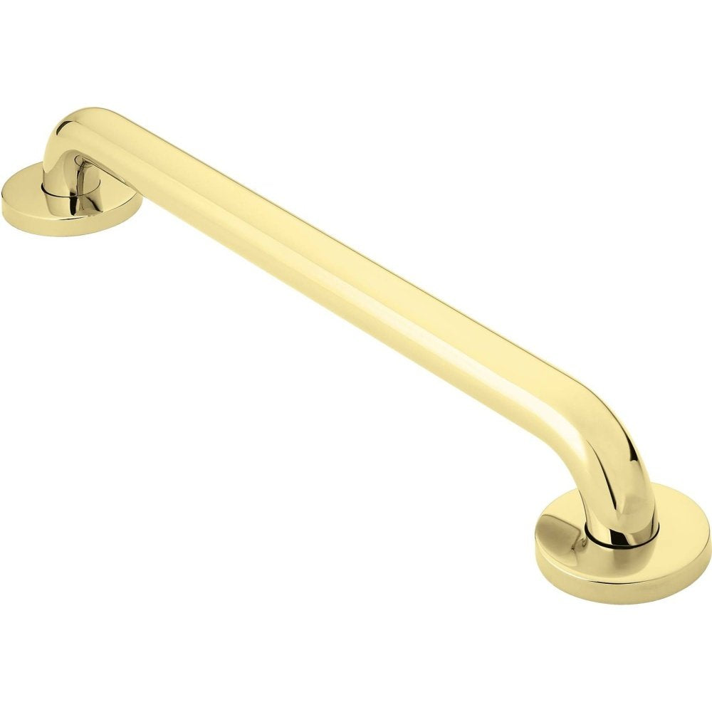 Moen Home Care Bathroom Safety 24 Inch Stainless Steel Handicap Grab Bar for Bathtub and Shower, Slip Resistant Peened Texture, Elderly Assistance Product, Polished Brass, R8724P (Pack of 2)