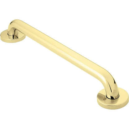 Moen Home Care Bathroom Safety 24 Inch Stainless Steel Handicap Grab Bar for Bathtub and Shower, Slip Resistant Peened Texture, Elderly Assistance Product, Polished Brass, R8724P (Pack of 2)