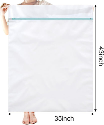 OTraki 2 Pack Extra Large Laundry Mesh Bag 43 x 35 Inch Mesh Laundry Bag Zippered Big Net Bag for Blanket Sweater Coat Bedding Sheet in Home Dorm Hotel Don't Drying, Melting 140-176℉, White