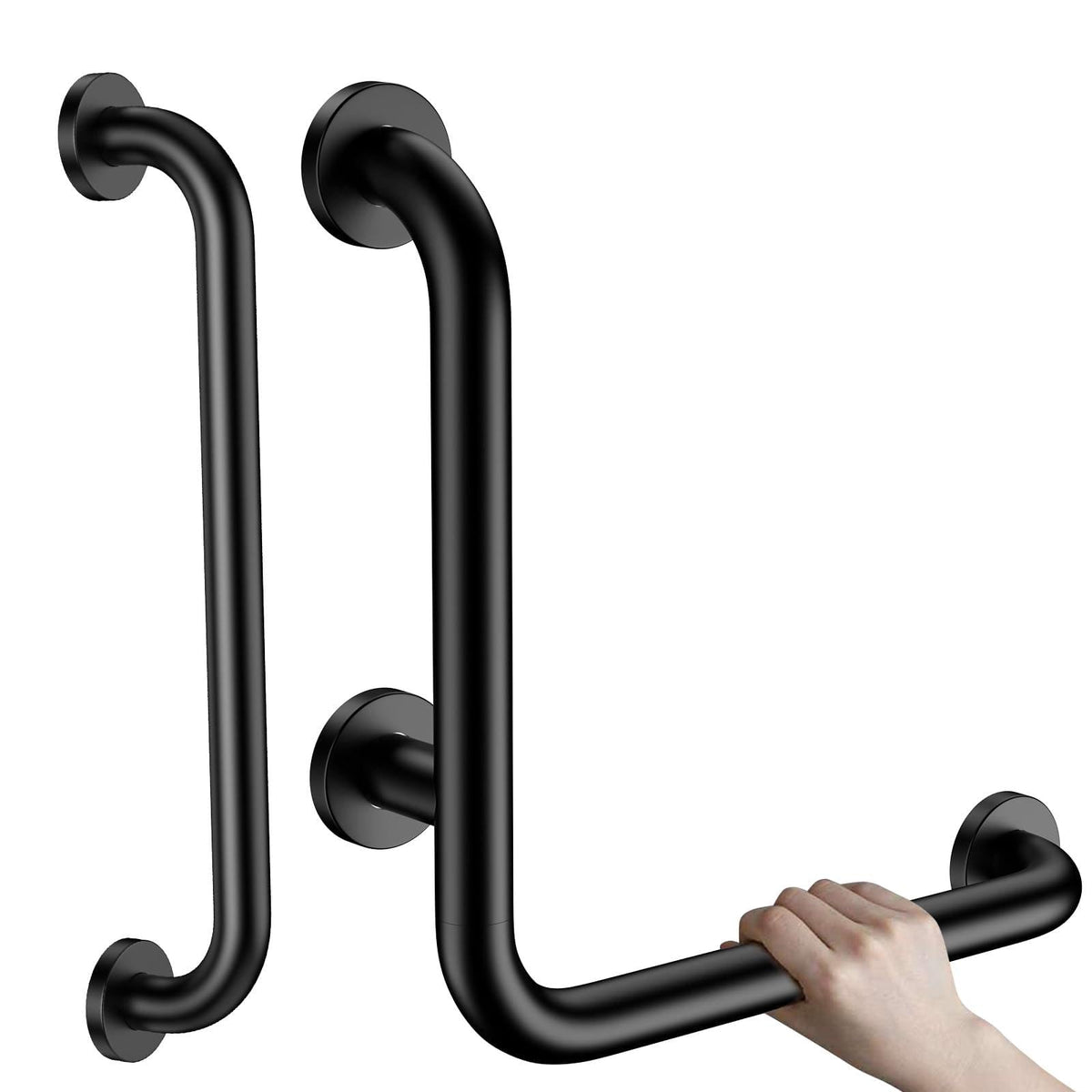 16 Inch L-Shaped Angled Grab Bar for Shower Bathroom, Matte Black
